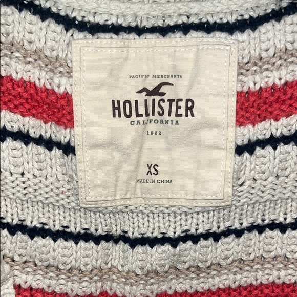 Hollister Women's Striped Crochet Knit Short Sweater - Cream, Coral, and Navy - Picture 2 of 4